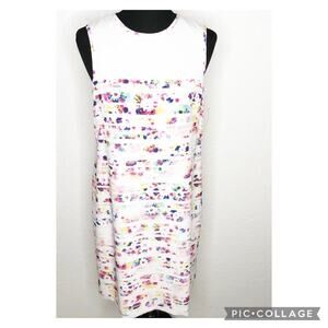 Shoshanna white pink multicolor floral striped sleeveless shift dress size 8 NWT